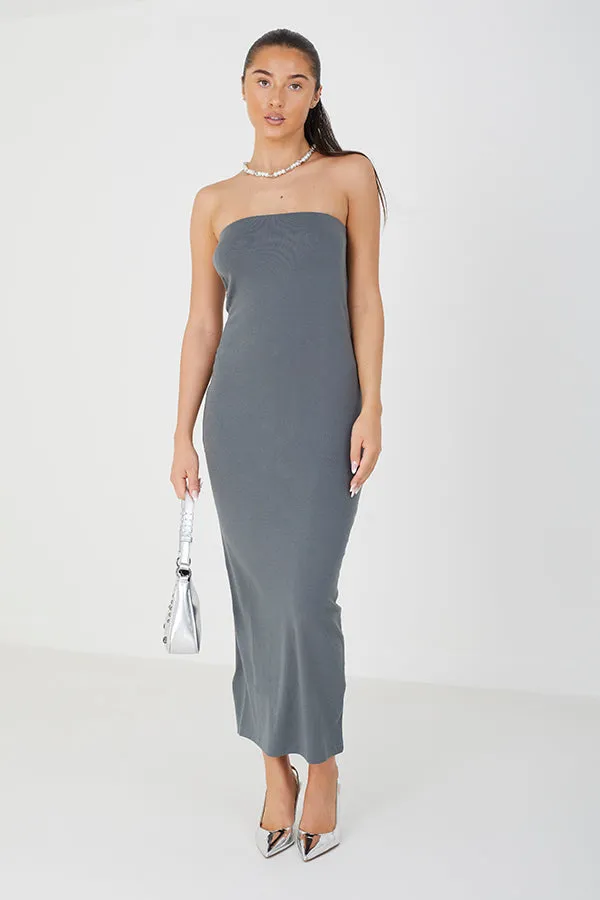 PLAIN BANDEAU BODYCON MIDI DRESS