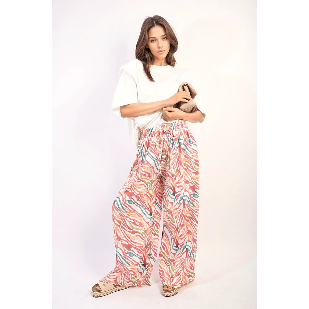 Pleated Wide Leg And Elastic Waist Trousers