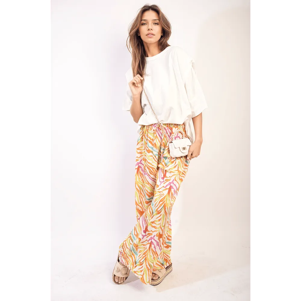 Pleated Wide Leg And Elastic Waist Trousers