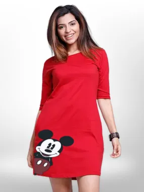 PRINTED MICKEY THREE QUARTER SLEEVE T-SHIRT SIDE POCKET FOR WOMEN'S