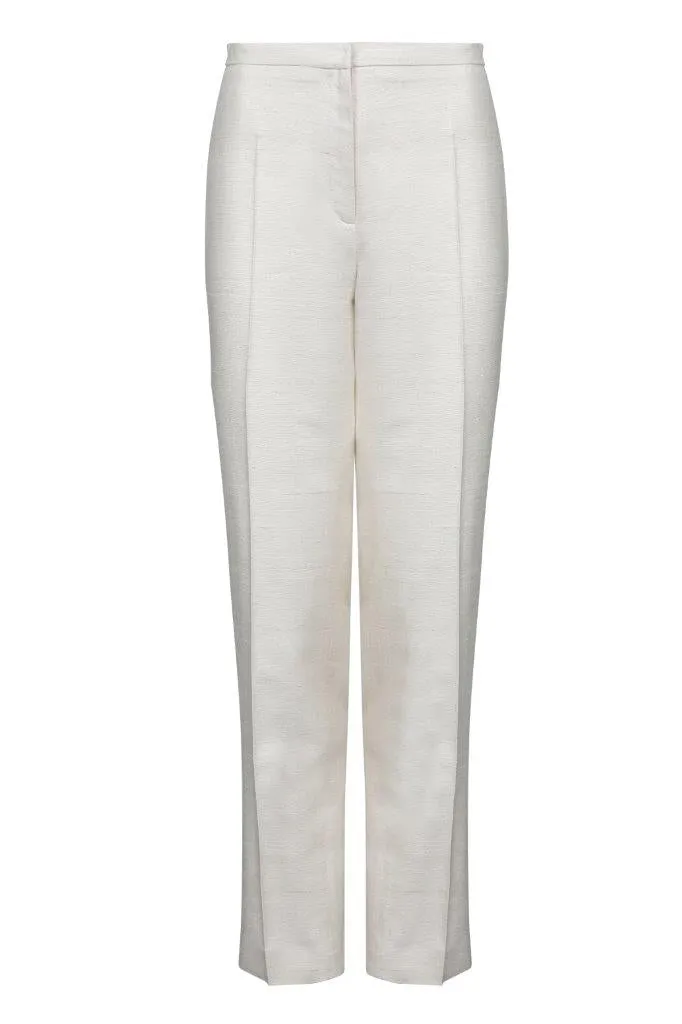 Raw Silk Trousers in Latte - Pandora