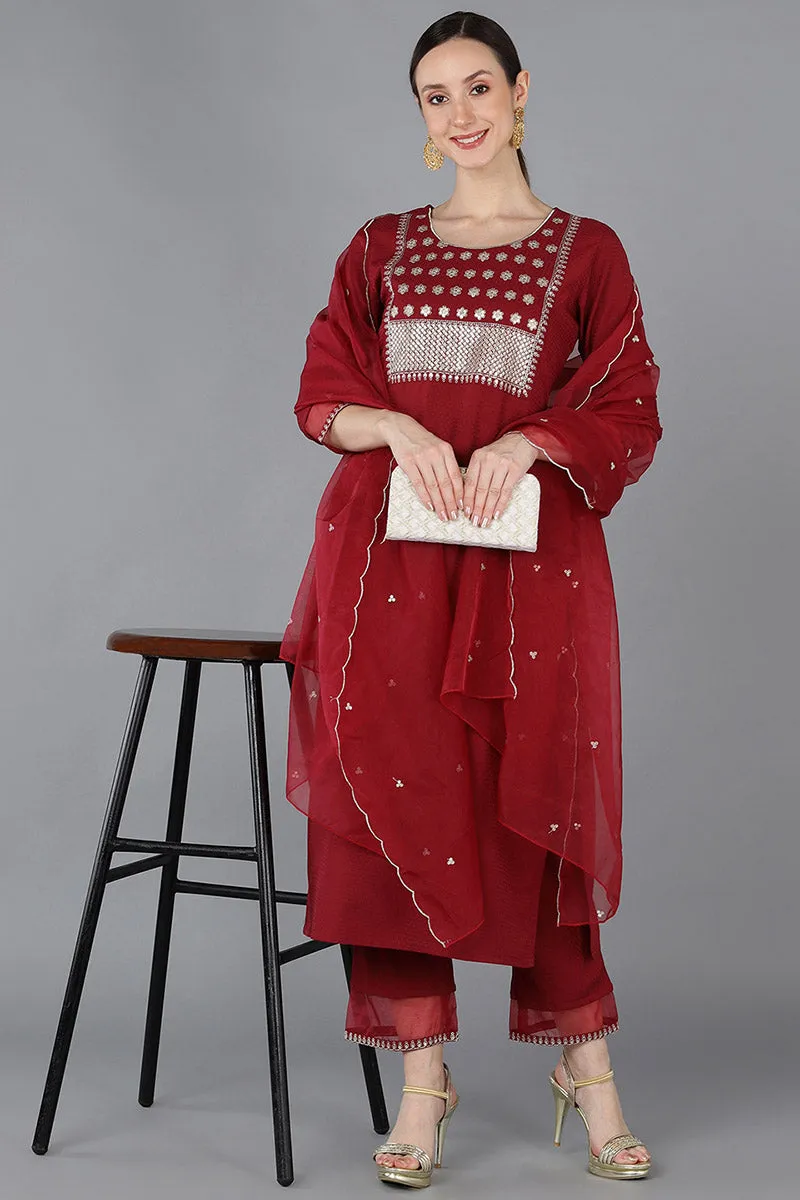 Red Poly Silk Yoke Design