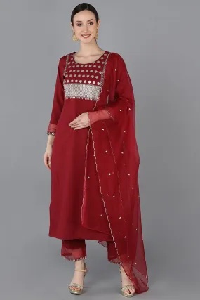 Red Poly Silk Yoke Design