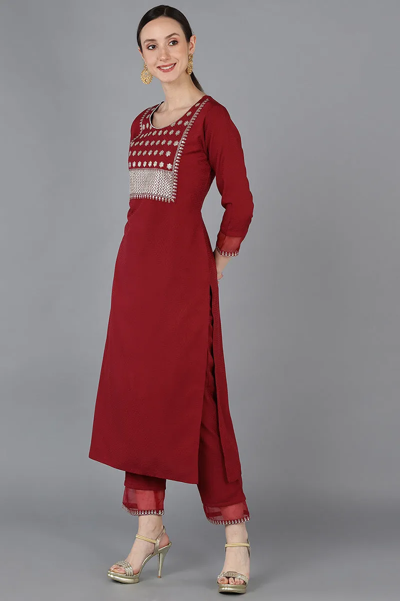 Red Poly Silk Yoke Design