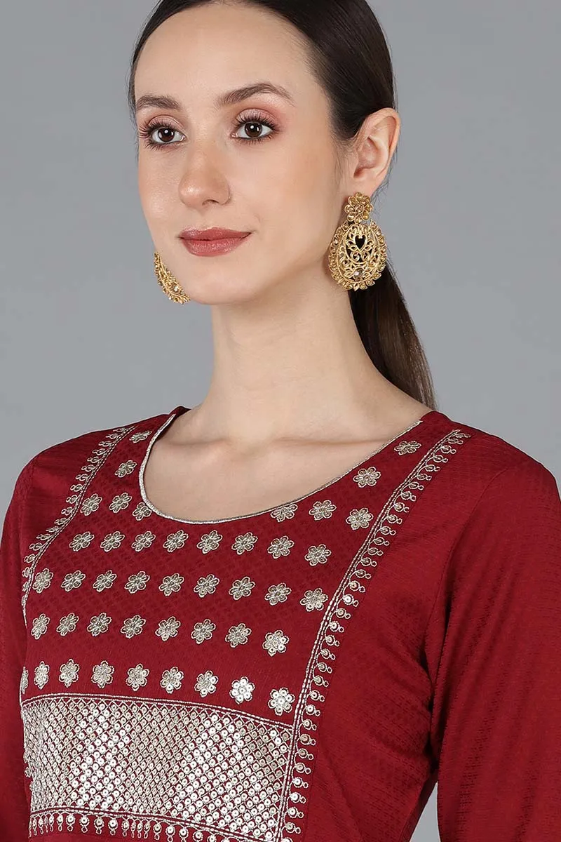 Red Poly Silk Yoke Design