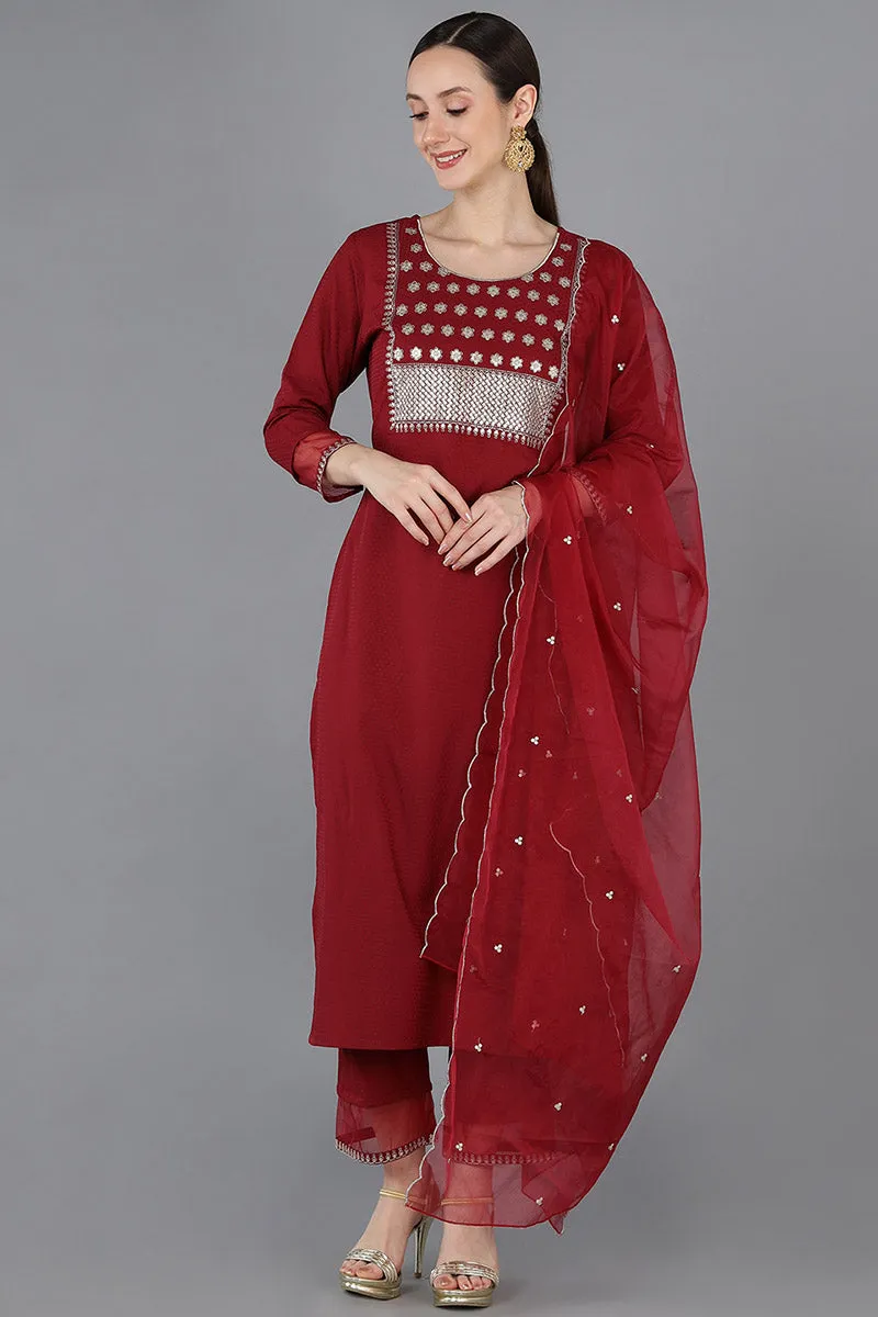 Red Poly Silk Yoke Design