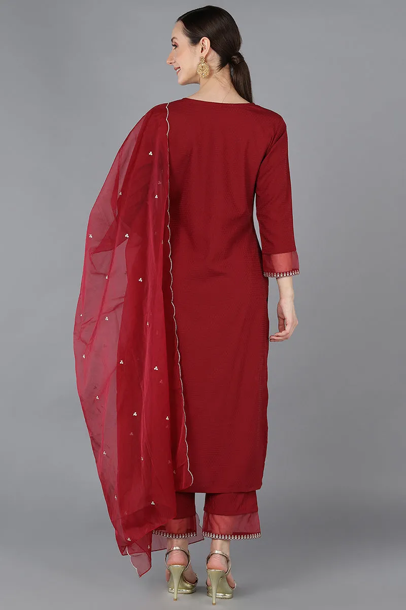 Red Poly Silk Yoke Design