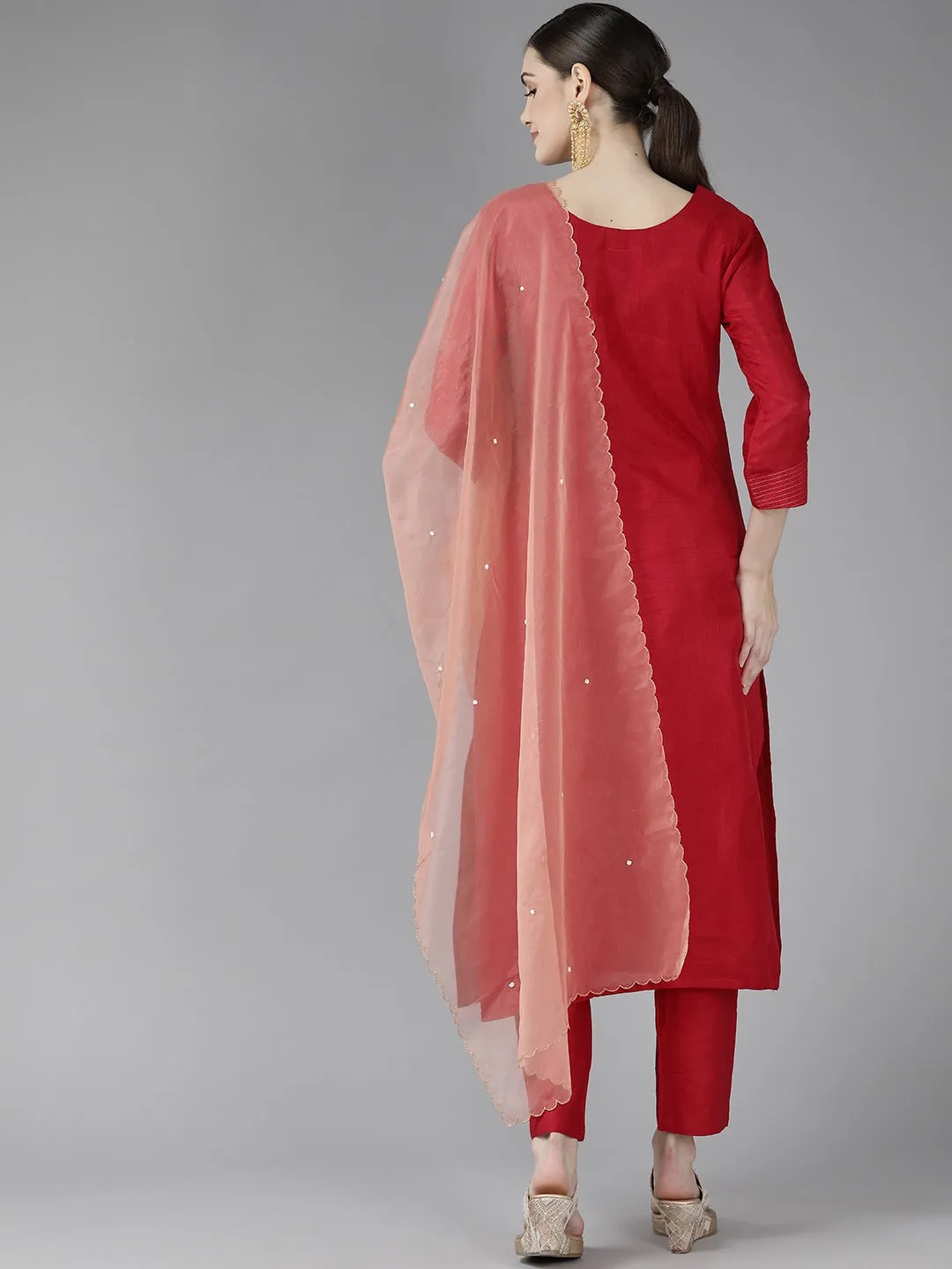 Red Sequinned Dupatta Set