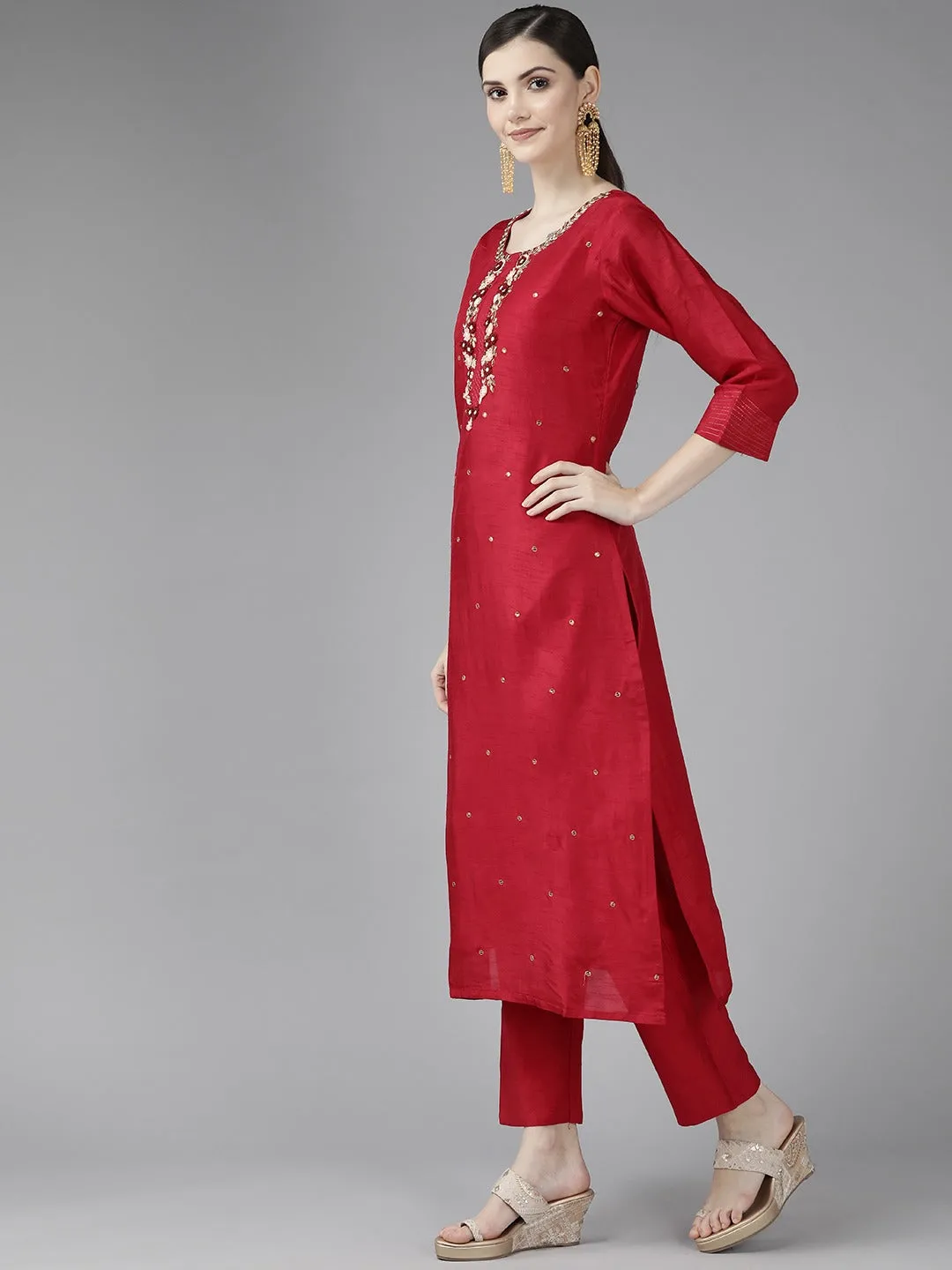 Red Sequinned Dupatta Set