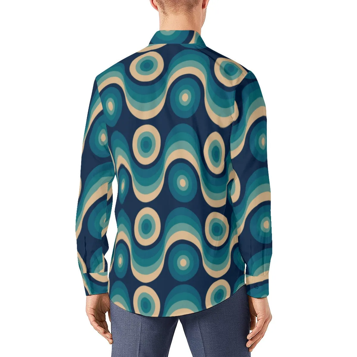 Retro Shirt, Teal Shirt Men, 60s 70s style shirt men, Geometric Shirt Men, Mod Shirt Men, Mid Century Modern Shirt, Vintage Style Shirt