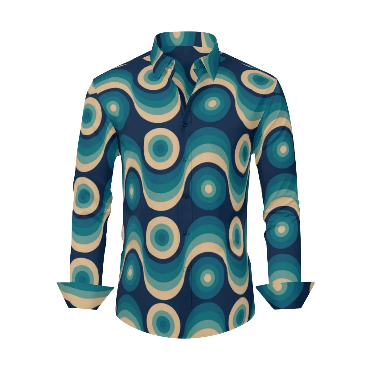 Retro Shirt, Teal Shirt Men, 60s 70s style shirt men, Geometric Shirt Men, Mod Shirt Men, Mid Century Modern Shirt, Vintage Style Shirt