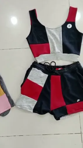 Reworked Branded Blouse and Sexy Shorts made using Nike, Puma, Adidas, Fila, Reebok and Other Branded Vintage Trousers - Style-CR611