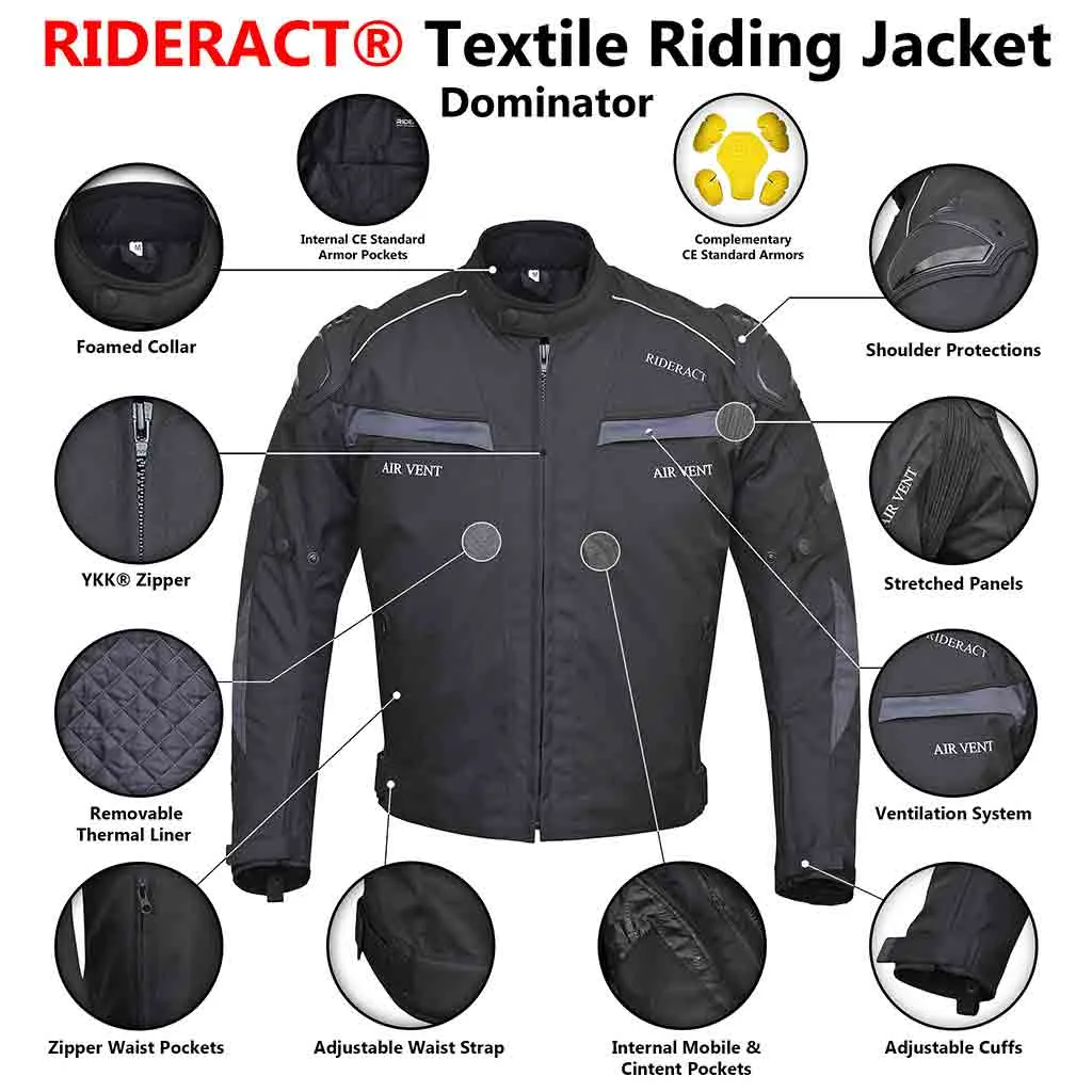 RIDERACT® Waterproof Textile Motorcycle jacket Dominator Motorbike Jacket