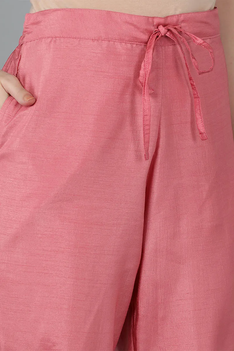 Rose Poly Silk Straight Suit Set
