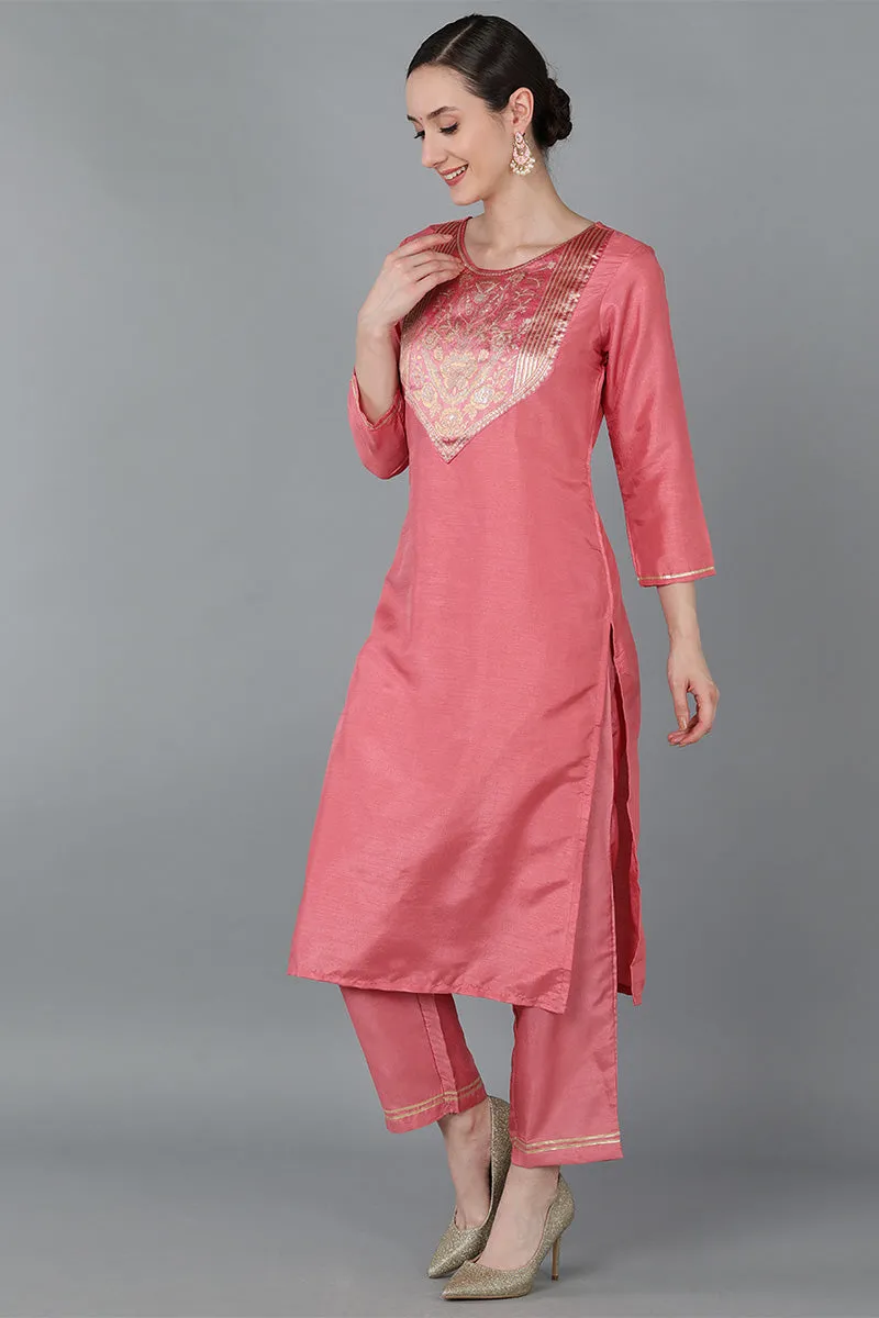 Rose Poly Silk Straight Suit Set