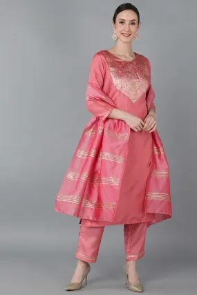 Rose Poly Silk Straight Suit Set