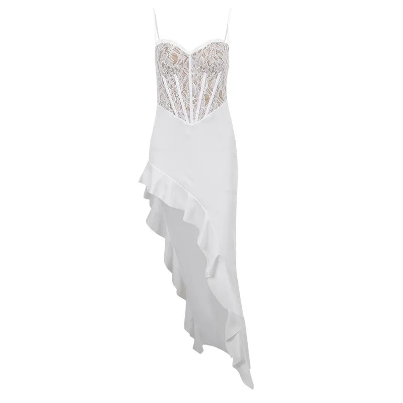 ruffle white long dress