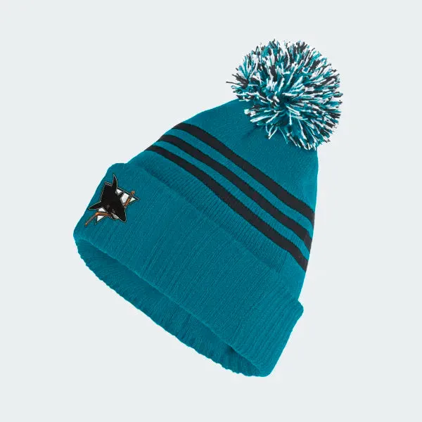 San Jose Sharks Adidas 3 Stripe Locker Room Cuffed Knit Pom Toque