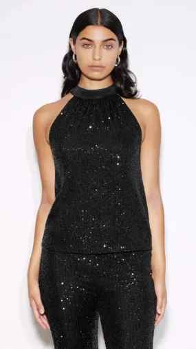 Sequin Halter Top Black by Albaray