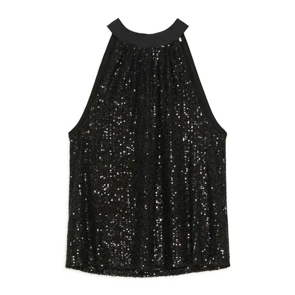 Sequin Halter Top Black by Albaray