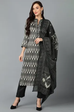 Silk Blend Charcoal Straight Kurta Pant With Dupatta