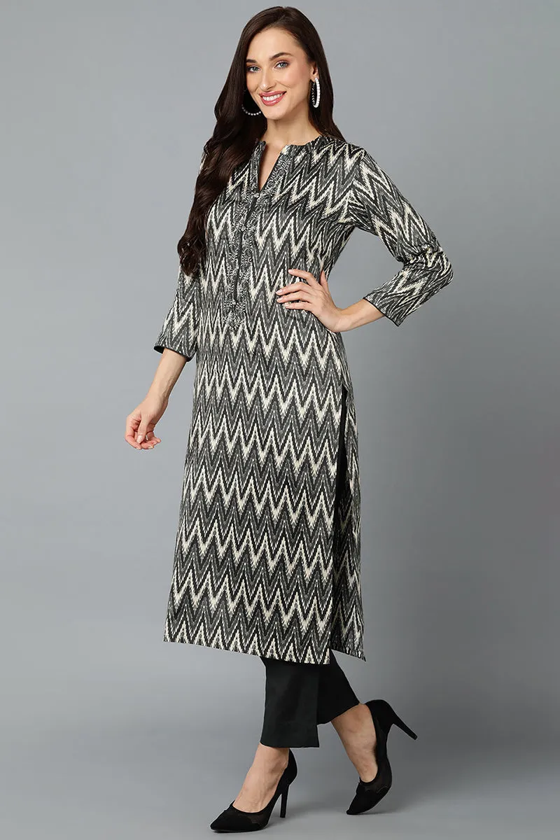 Silk Blend Charcoal Straight Kurta Pant With Dupatta