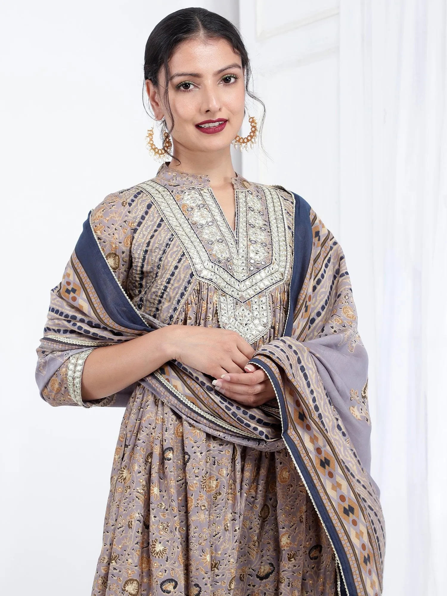 Silk Blend Ethnic Kurta Dupatta Set
