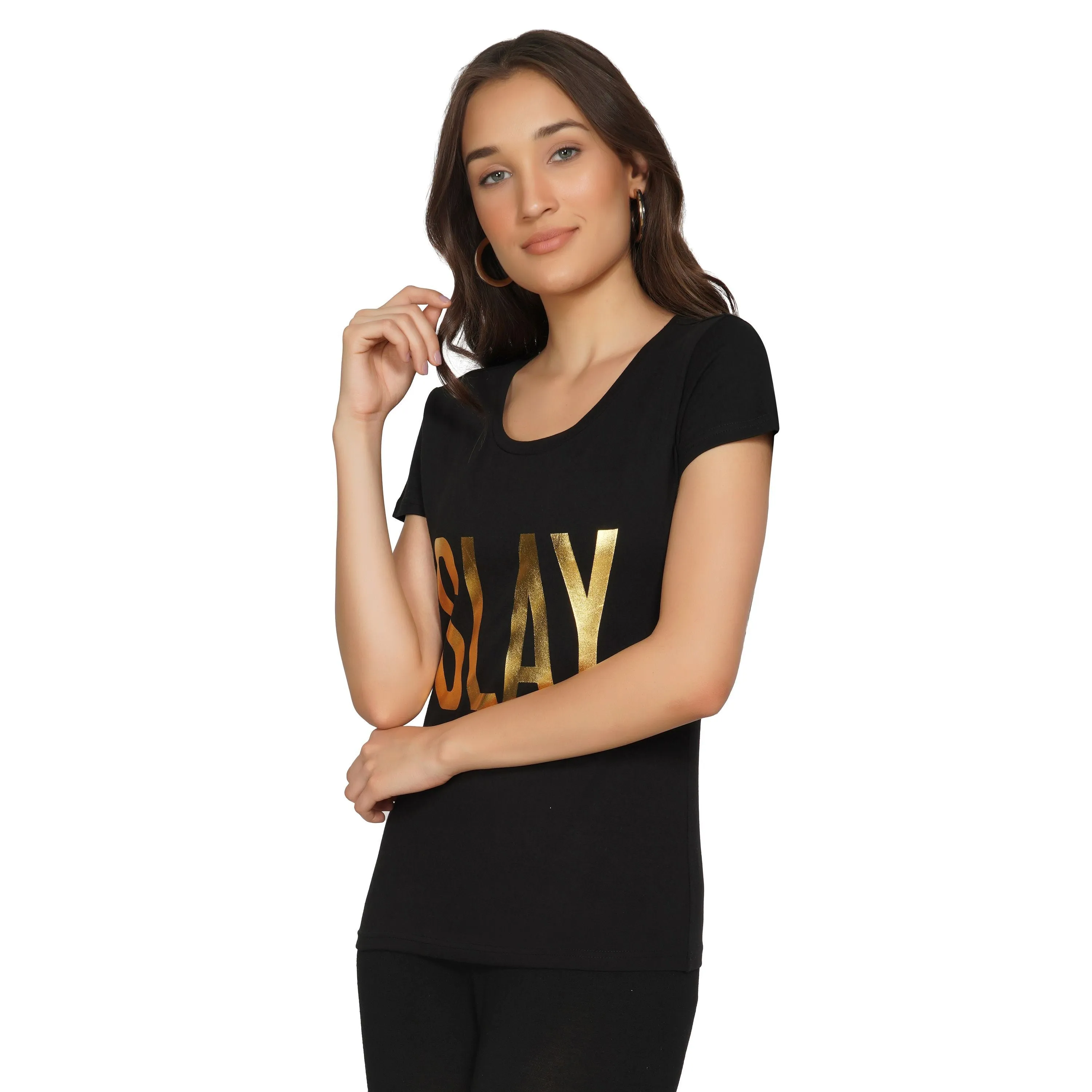 SLAY. Women's Limited Edition Gold Foil Print Matte Finish T-shirt