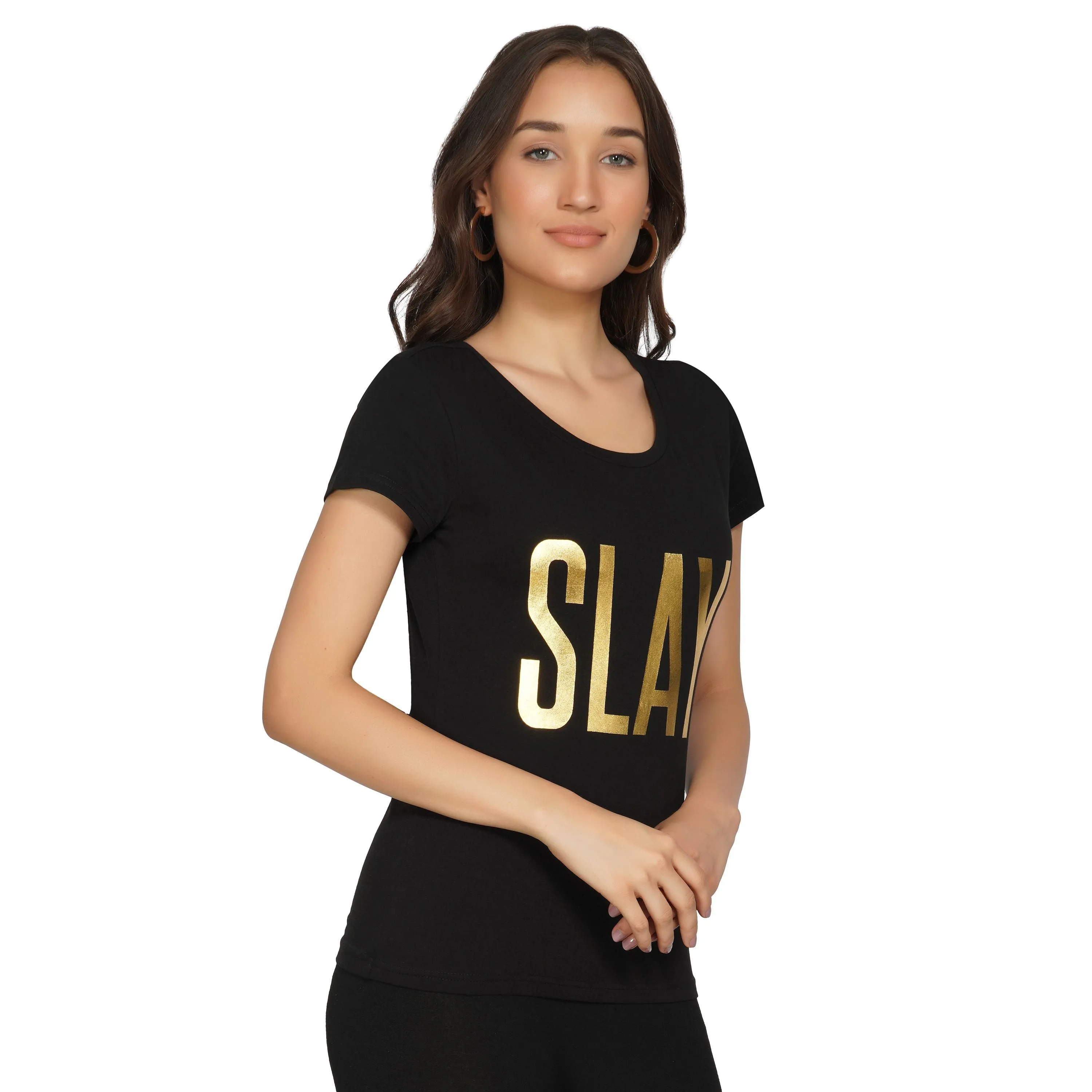 SLAY. Women's Limited Edition Gold Foil Print Matte Finish T-shirt