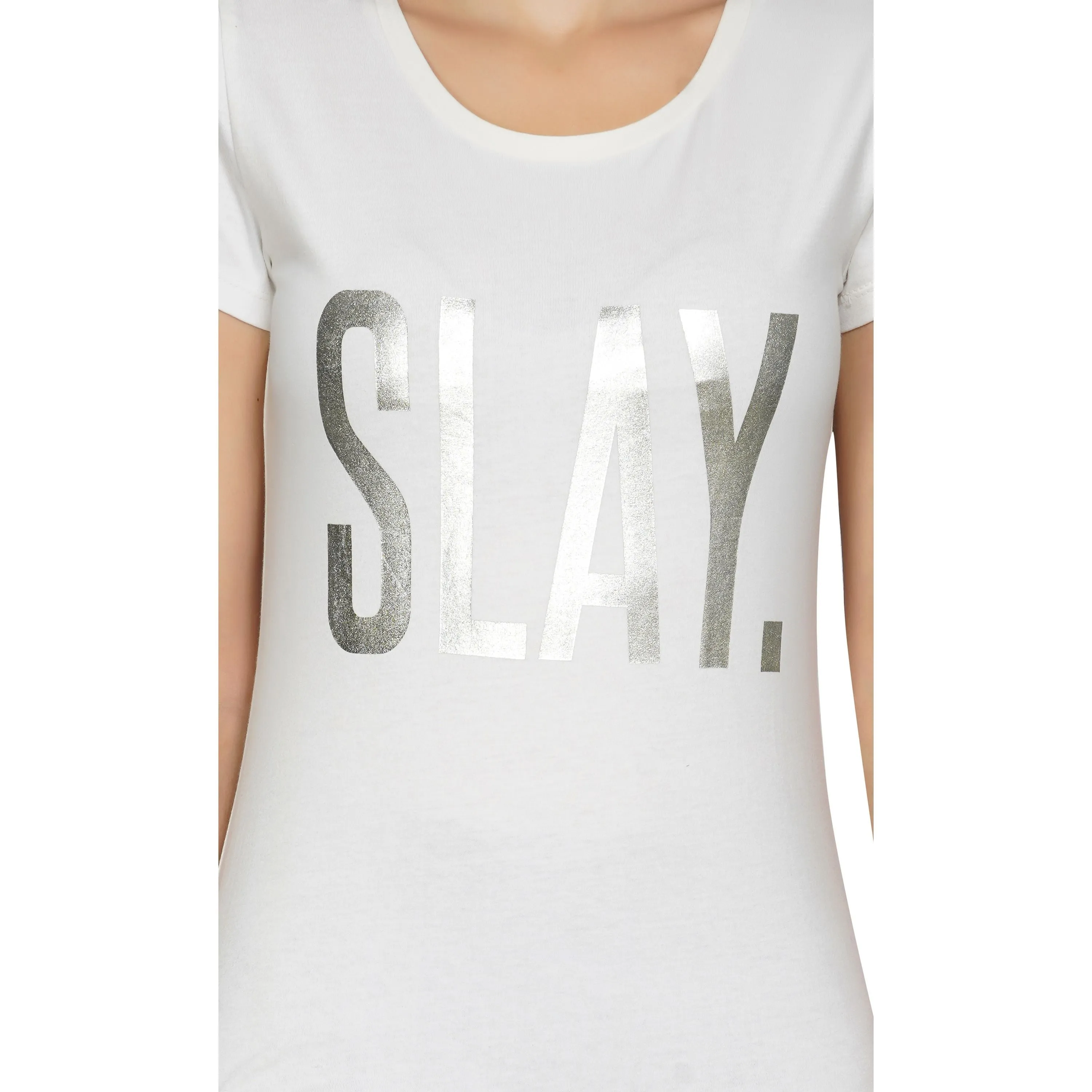 SLAY. Women's Limited Edition Silver Foil Printed T-shirt Matte Finish