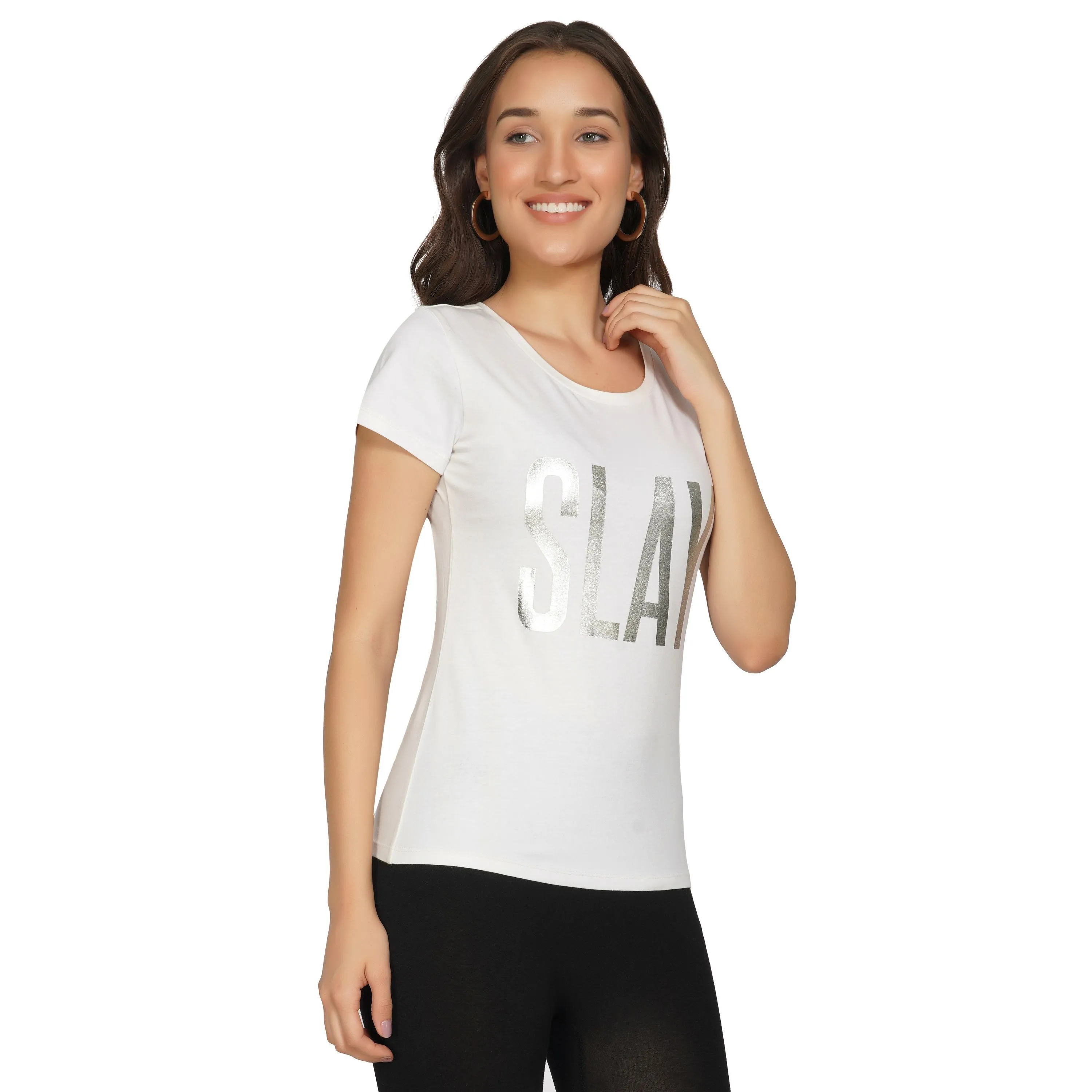 SLAY. Women's Limited Edition Silver Foil Printed T-shirt Matte Finish