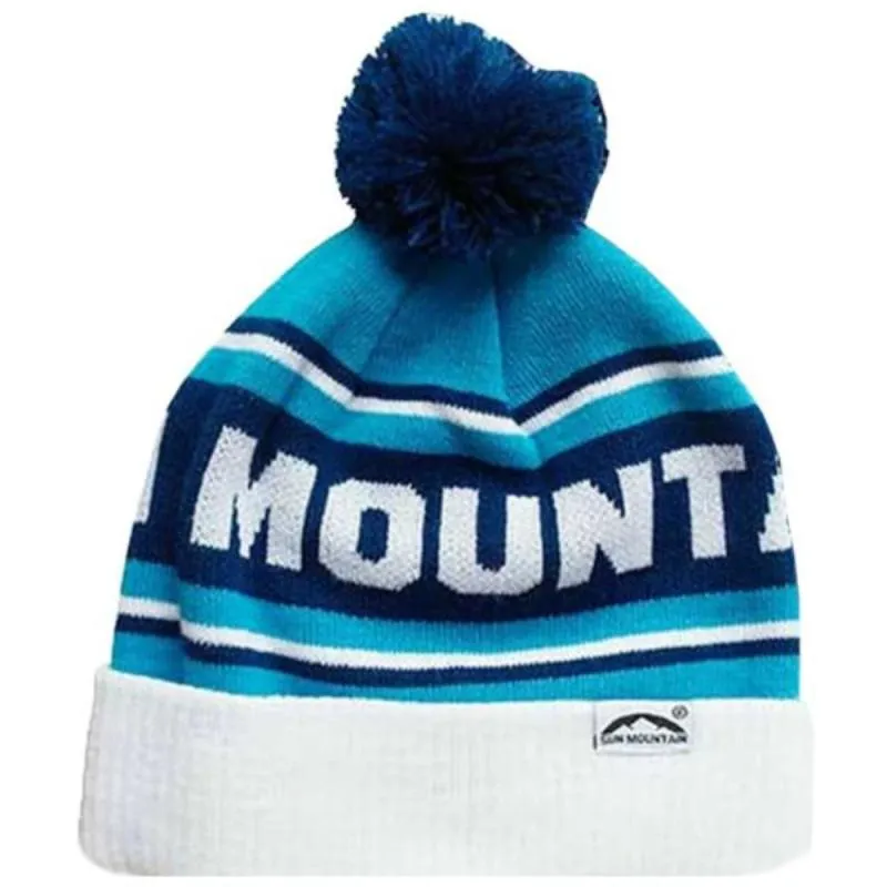 Sun Mountain Thermal Double Knit Golf Bobble Beanie – White / Navy / Cobalt