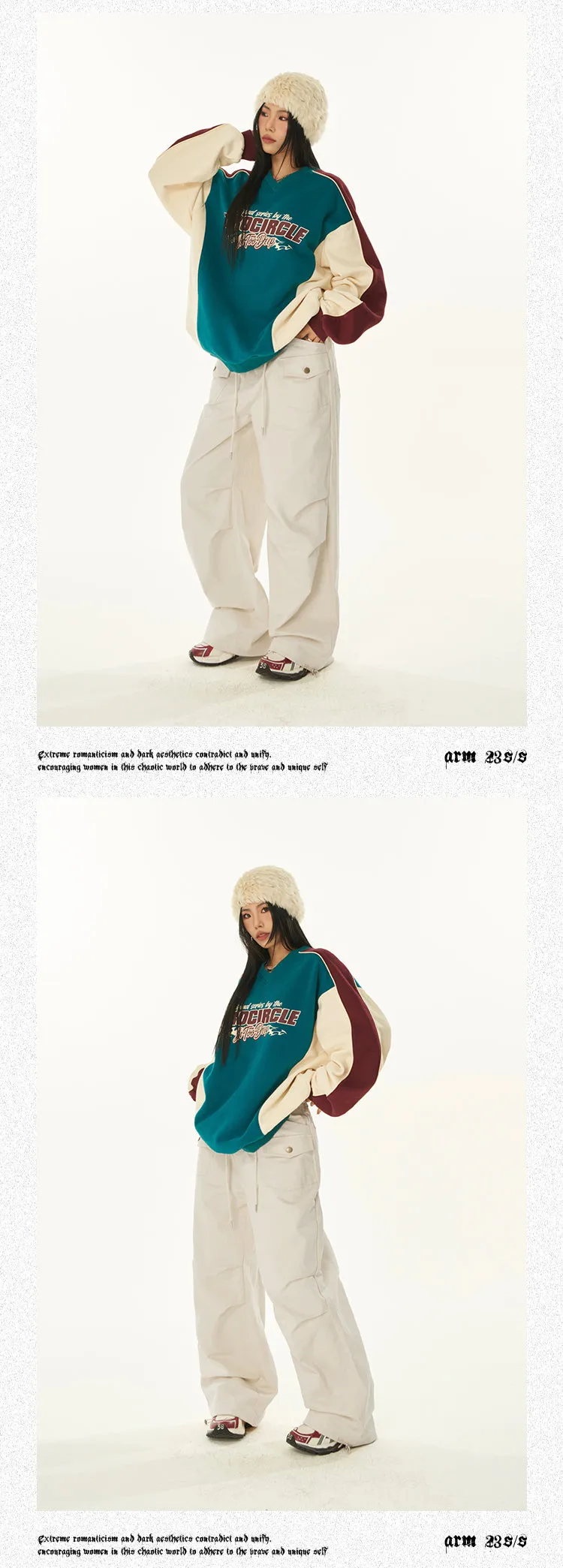 Sydnee Solid Color White Multi-Pocket Straight Leg Parachute Baggy Pants