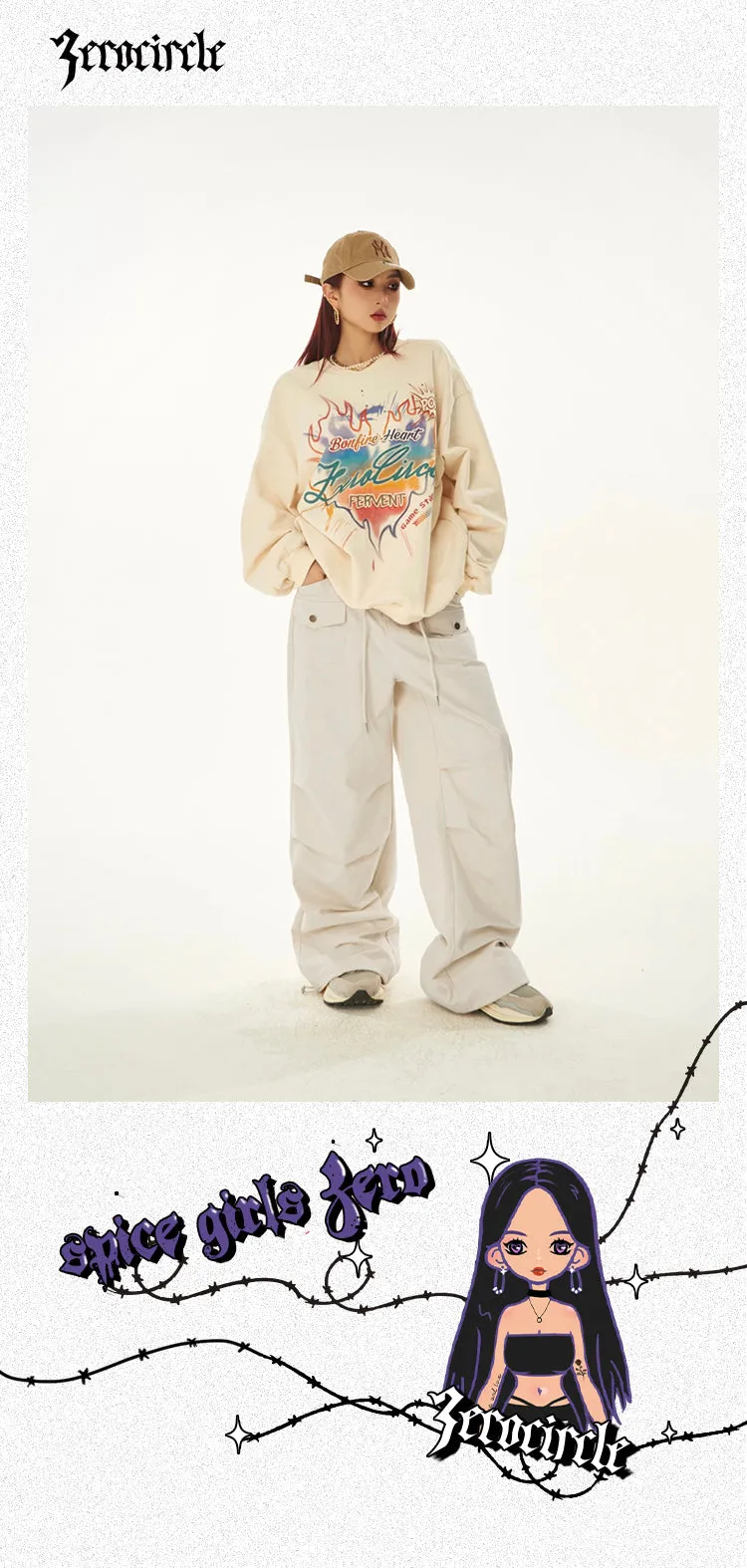 Sydnee Solid Color White Multi-Pocket Straight Leg Parachute Baggy Pants