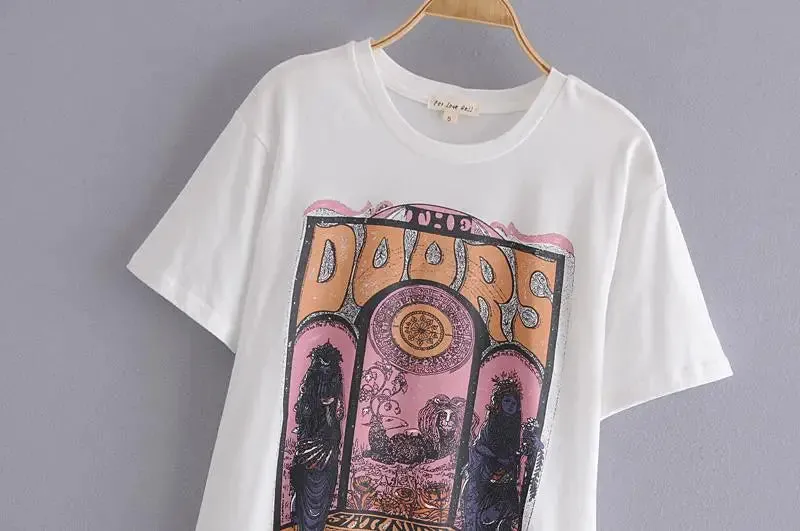 The Doors White Bohemian Short Sleeve Tees T-shirt