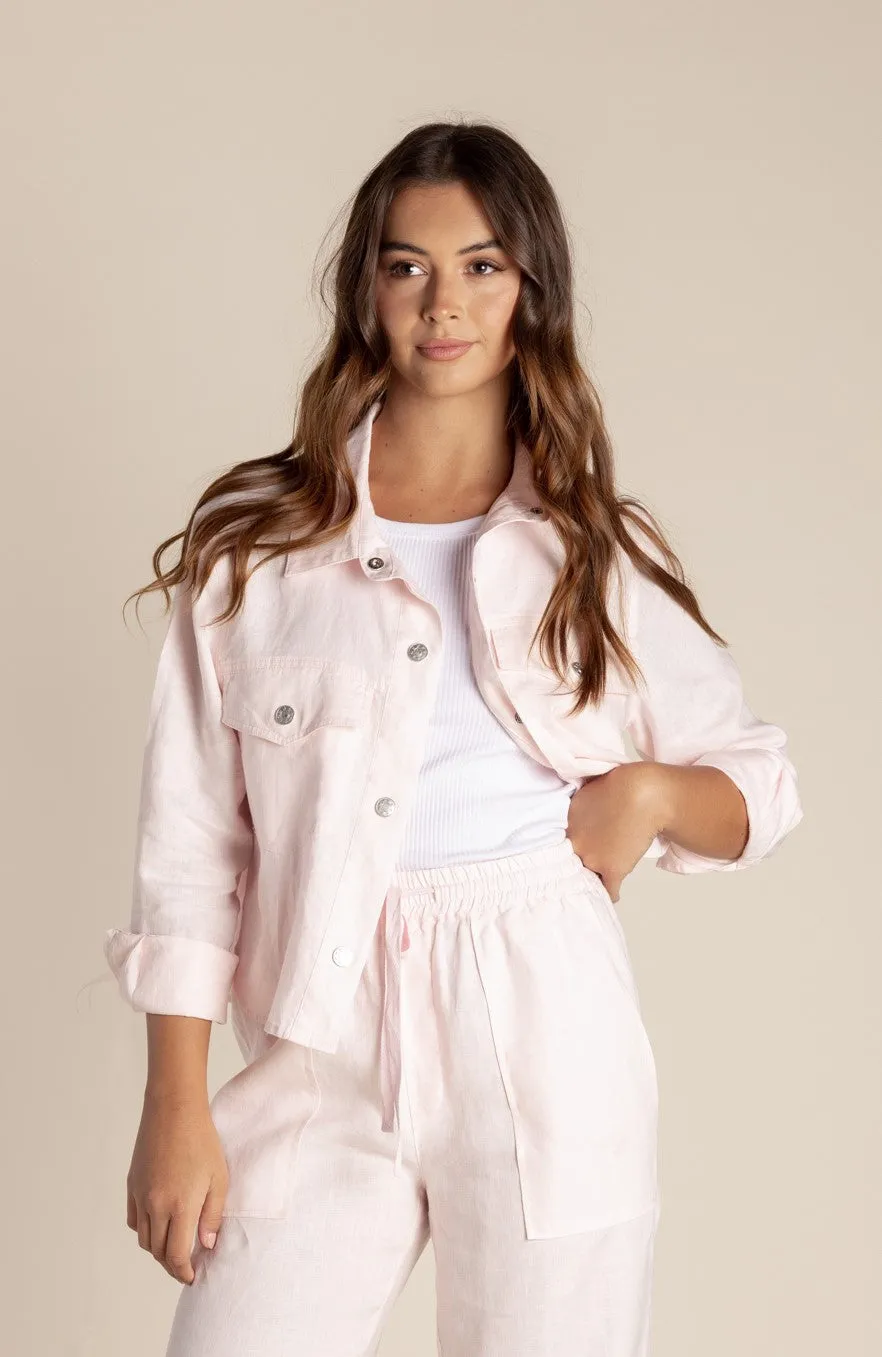 Two T's Linen Shirt Jacket - Pale Pink