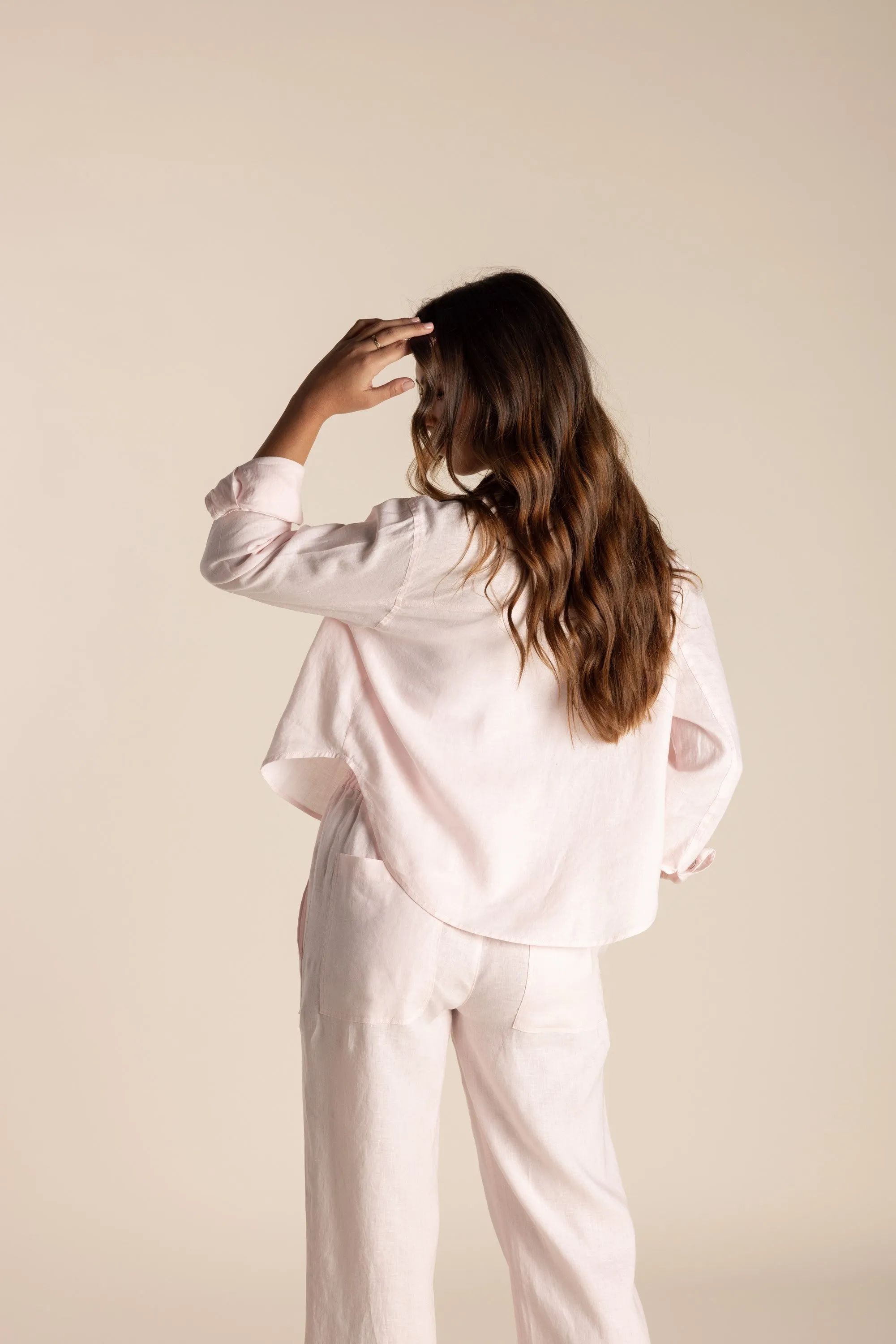 Two T's Linen Shirt Jacket - Pale Pink