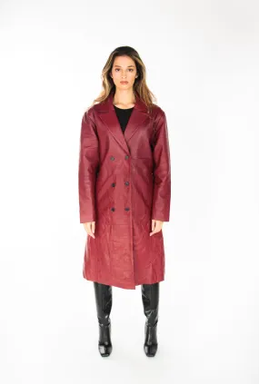 Valentina Burgundy Leather Coat