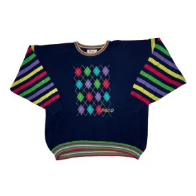 Vintage PACO Argyle Patterned Multi Colour Striped Knit Crewneck Sweater Jumper