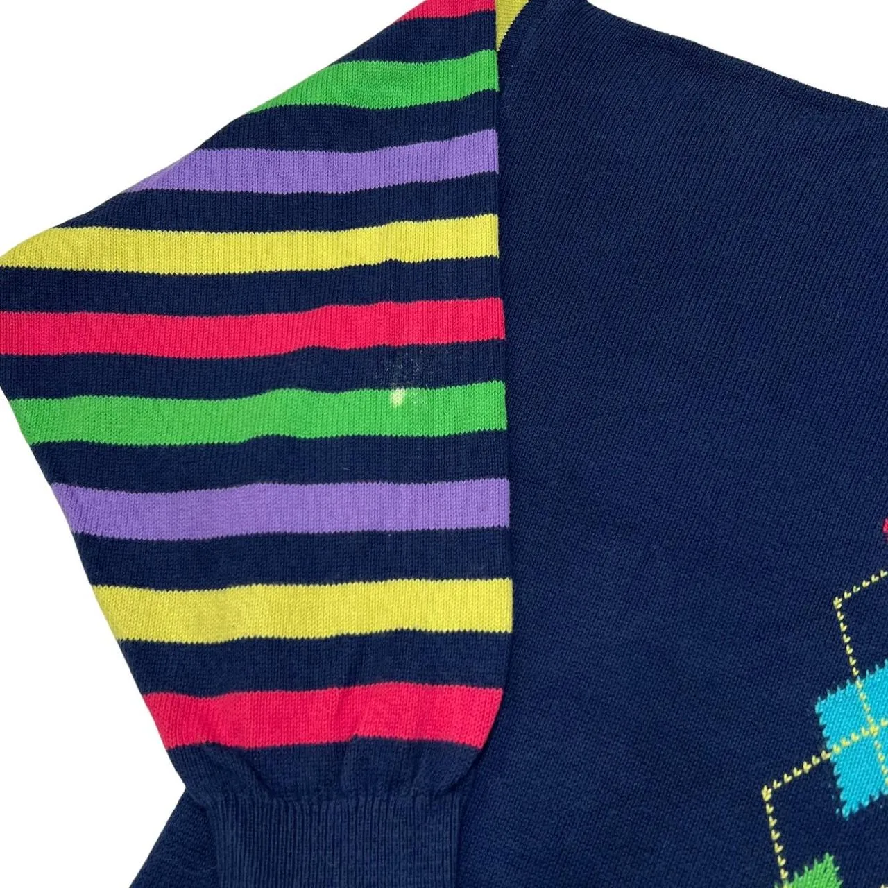 Vintage PACO Argyle Patterned Multi Colour Striped Knit Crewneck Sweater Jumper