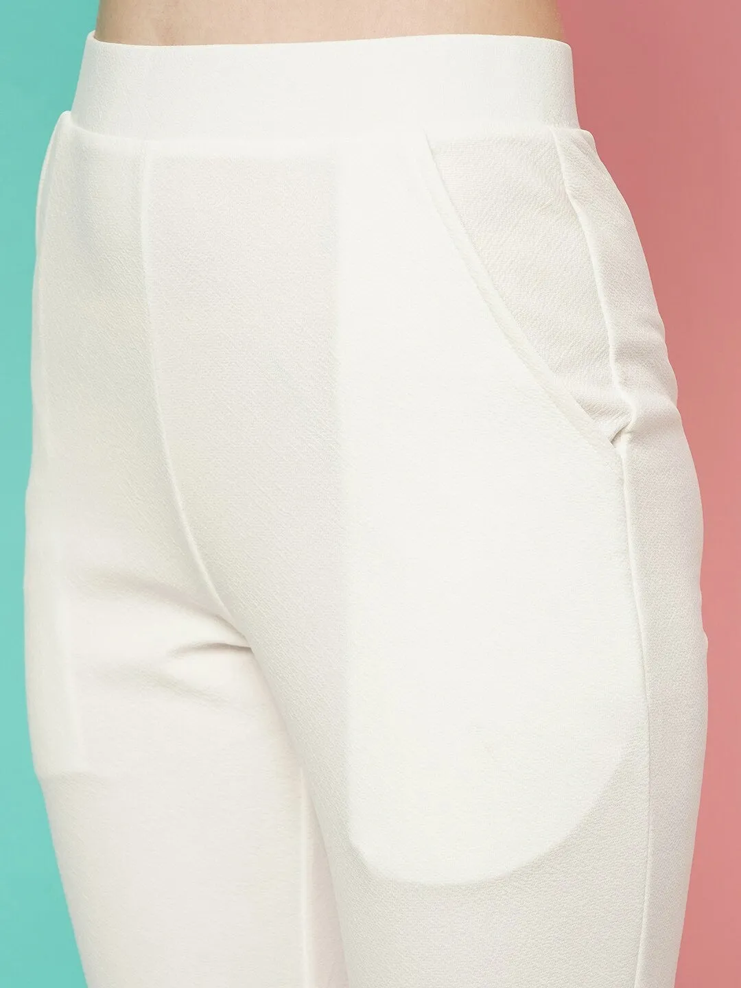 White Cropped Slim Fit Trouser