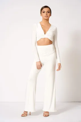 White Slinky Knot Detail Crop Top