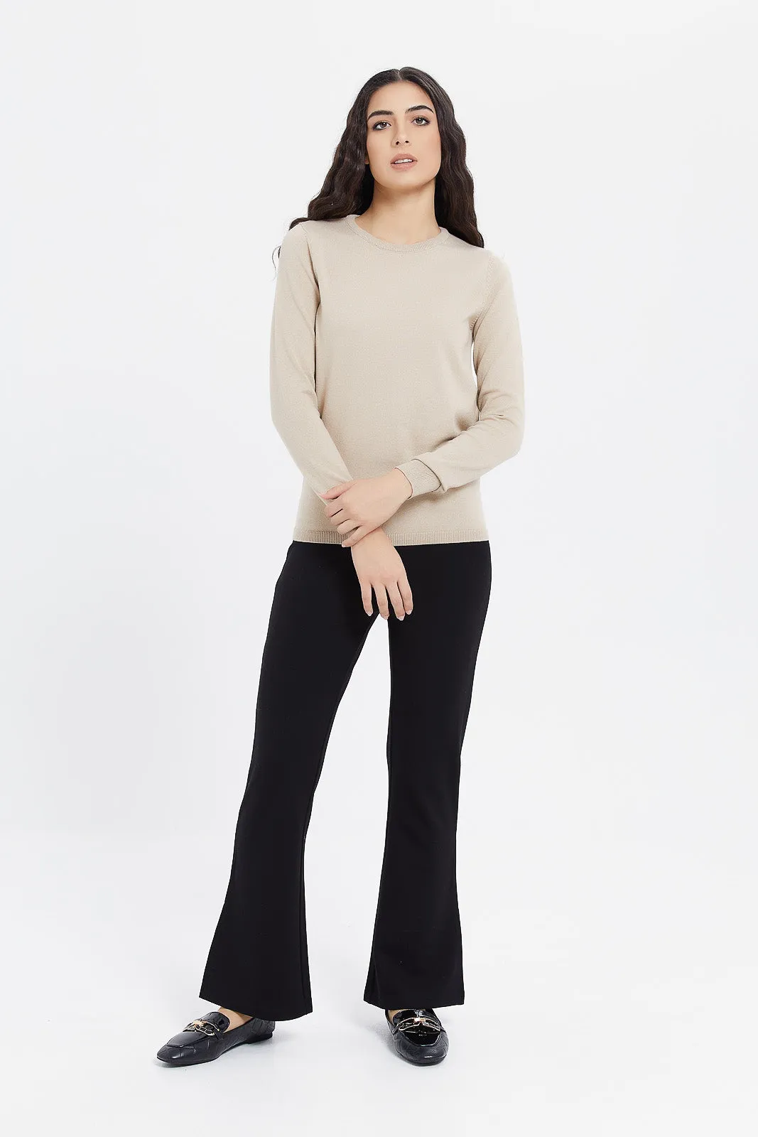 Women Black Fit And Flare Textured Trouser