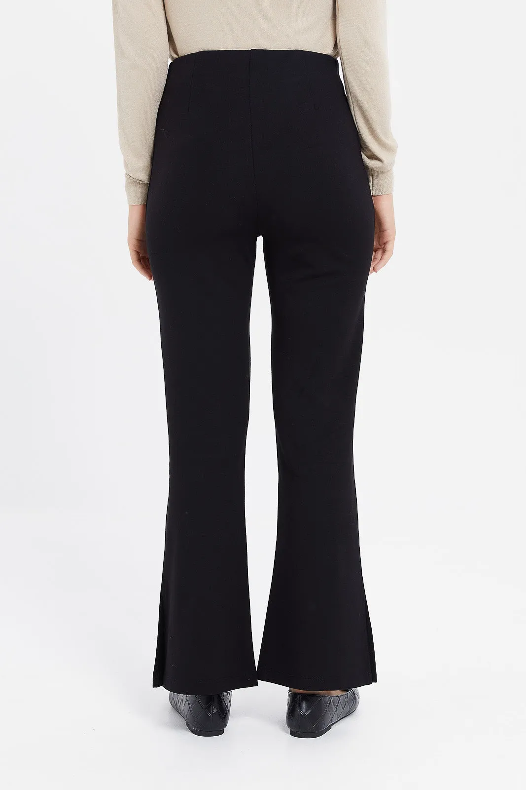 Women Black Fit And Flare Textured Trouser