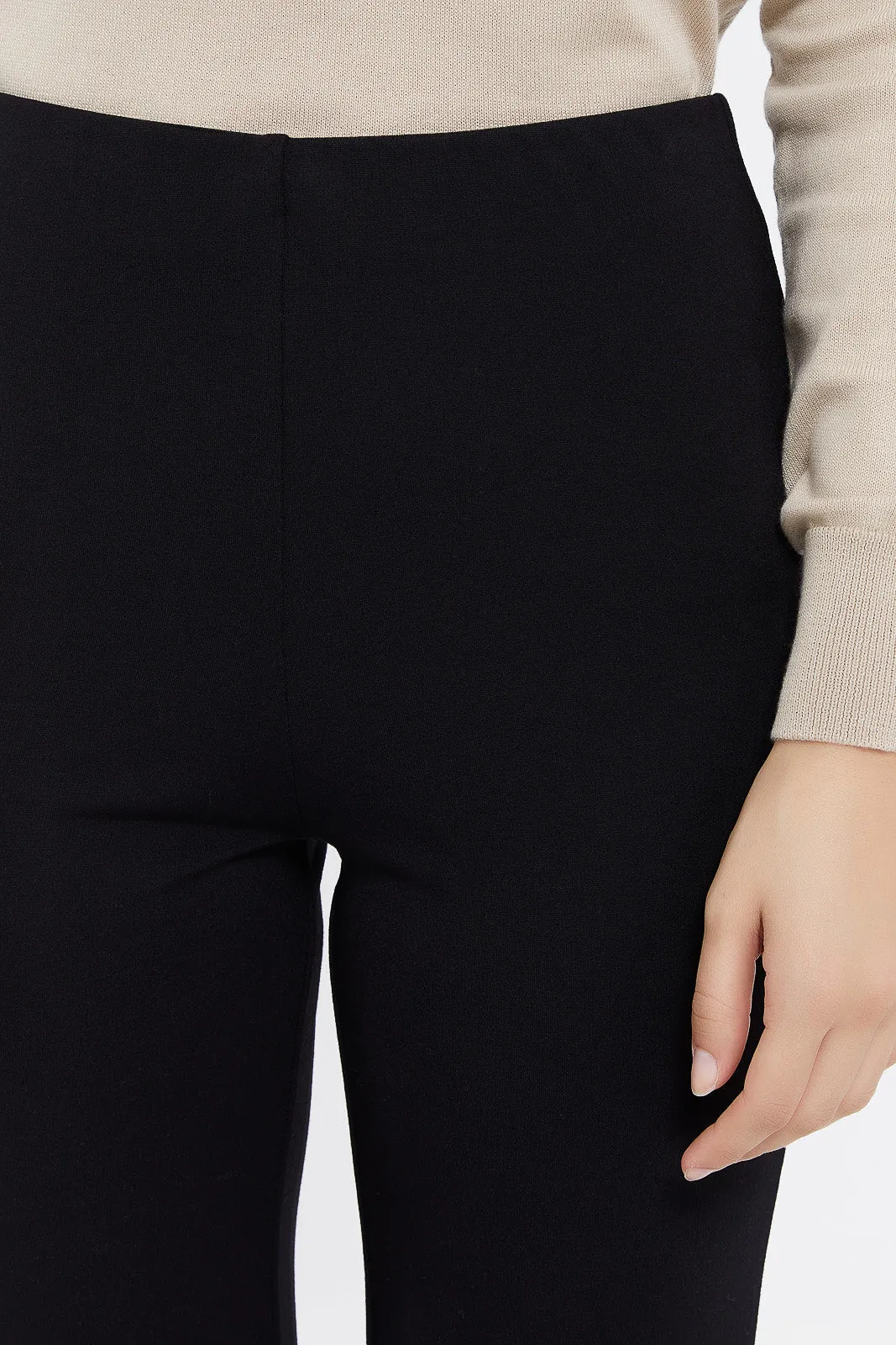 Women Black Fit And Flare Textured Trouser