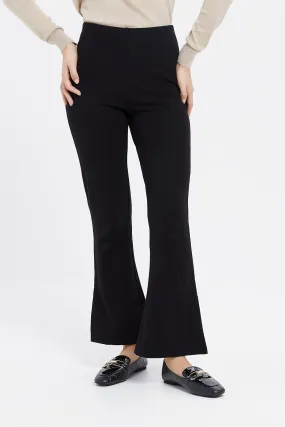 Women Black Fit And Flare Textured Trouser