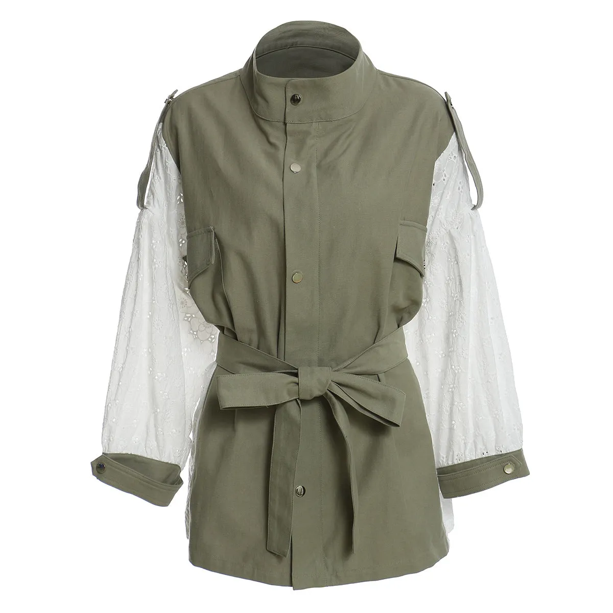 Women Lace Loose Windbreaker Washed Coat