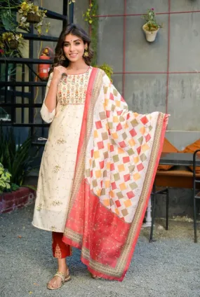 Women Multi Colored Embroidered Dupatta Set