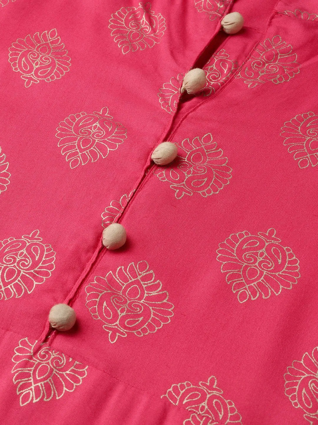 Women Pink & Gold Straight Ethnic Motifs Printed Kurta And Trousers Set