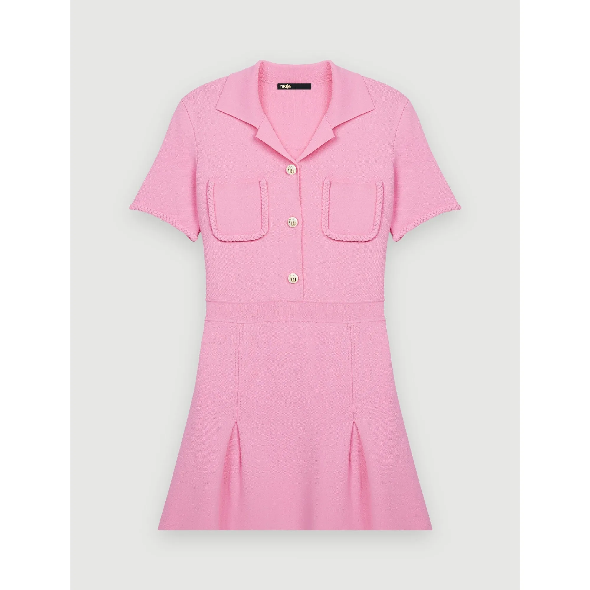 Women Pink Knit Dress, Fitted At Waist - Pink